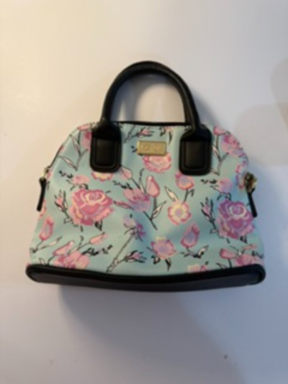 Betsey Johnson Light Blue Pink Floral Top Handle Satchel